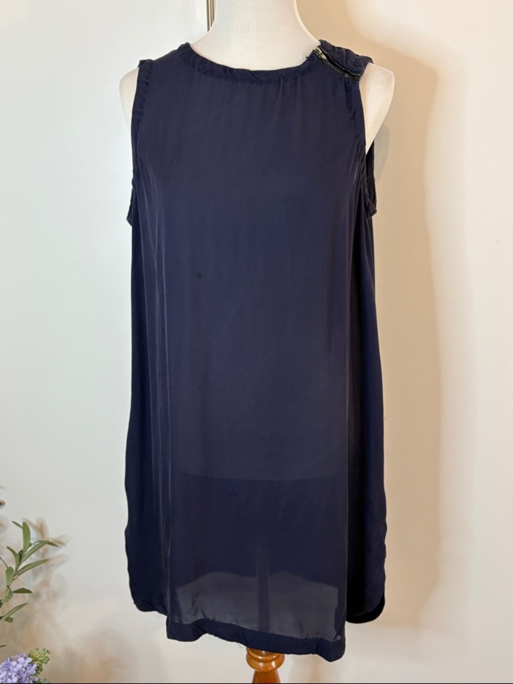 A.L.C. Vintage Dark Navy Silk Sleeveless Shift Dress | L
